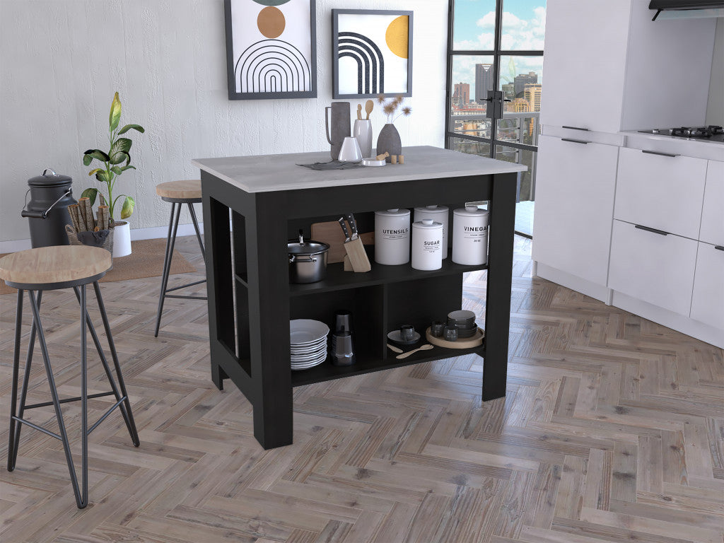 Modern Black Kitchen Island with a Marble Counter Top By Homeroots | Kitchen Carts | Modishstore
