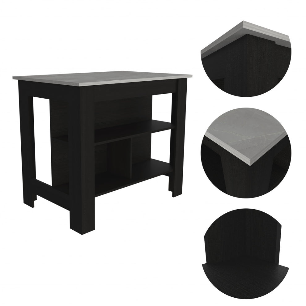 Modern Black Kitchen Island with a Marble Counter Top By Homeroots | Kitchen Carts | Modishstore - 3