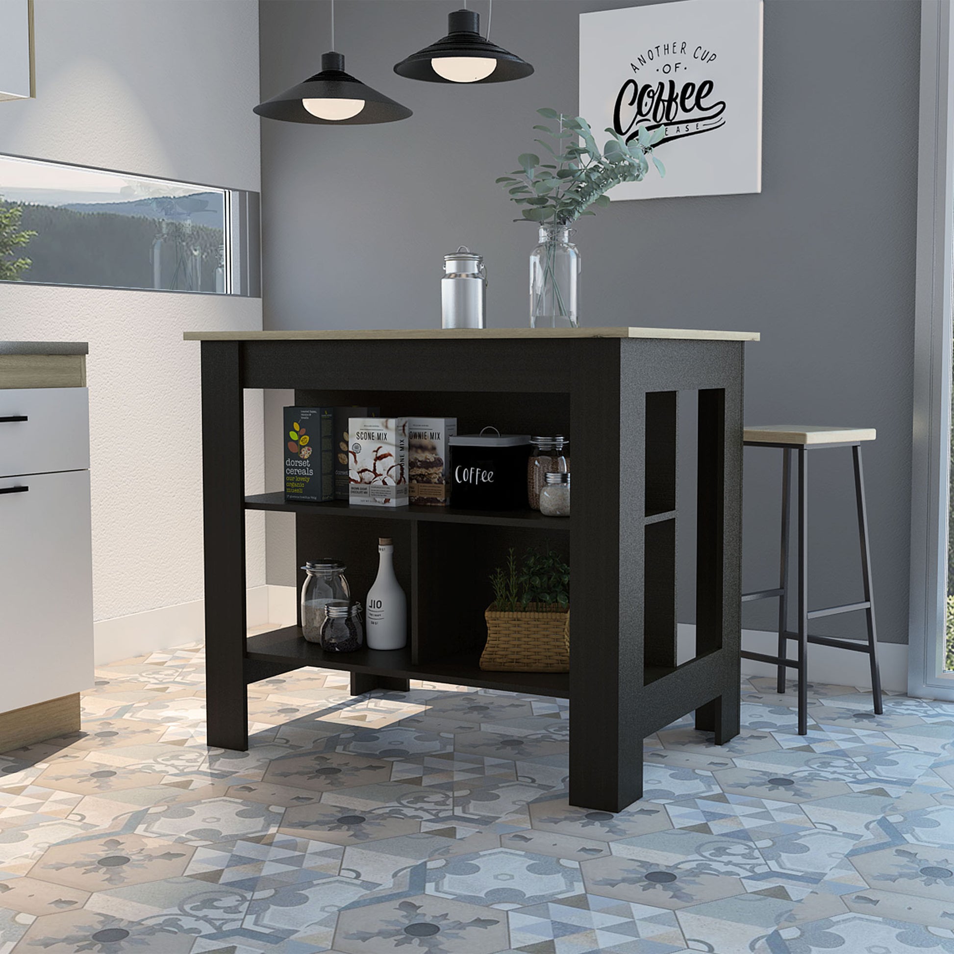Modern Black Wengue and Light Oak Kitchen Island By Homeroots | Kitchen Carts | Modishstore