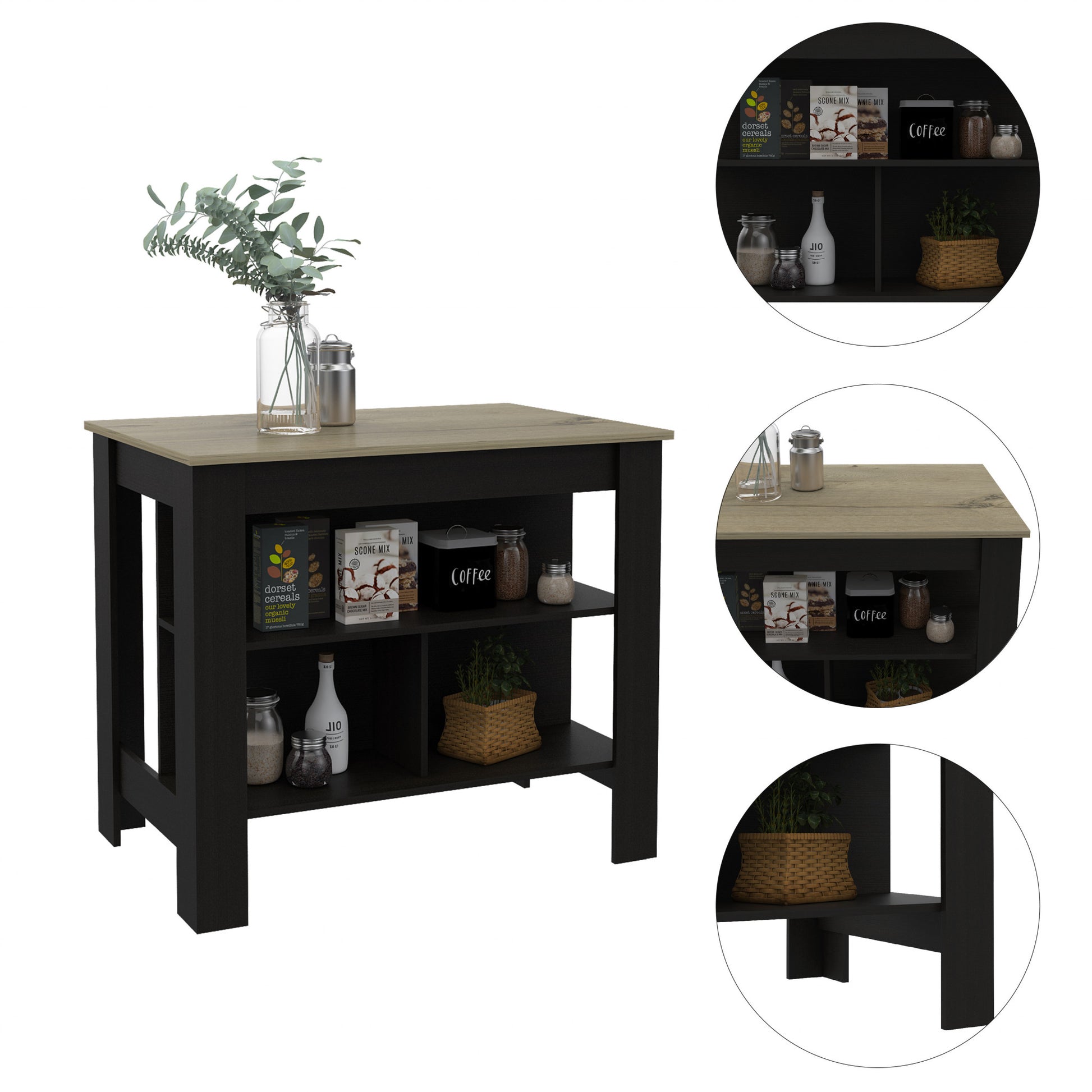 Modern Black Wengue and Light Oak Kitchen Island By Homeroots | Kitchen Carts | Modishstore - 3