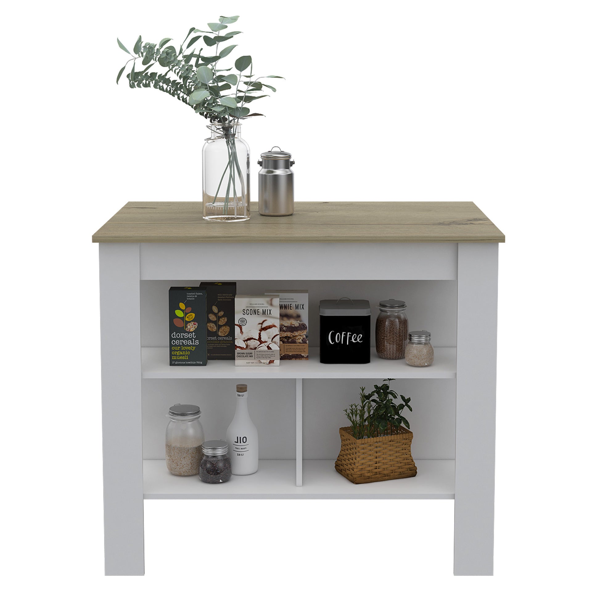 Modern White and Light Oak Kitchen Island By Homeroots | Kitchen Carts | Modishstore - 3