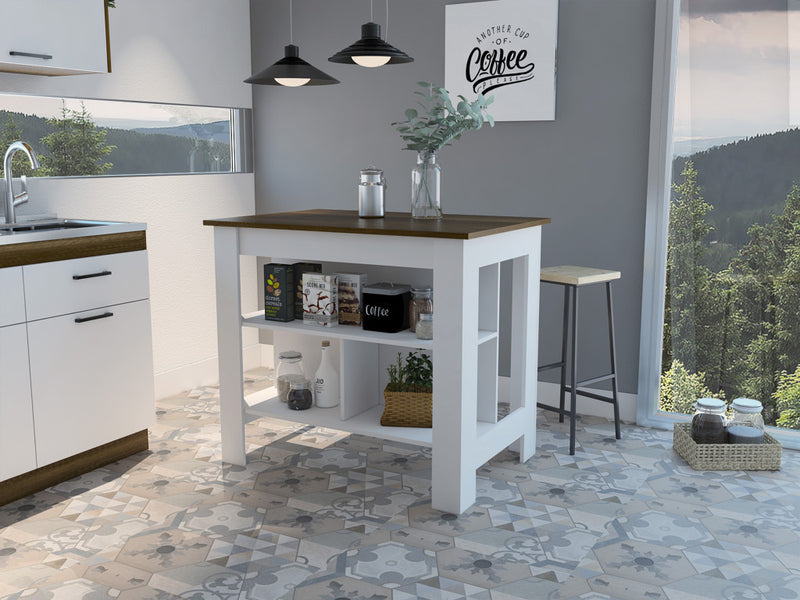 Modern White and Caramel Kitchen Island By Homeroots | Kitchen Carts | Modishstore