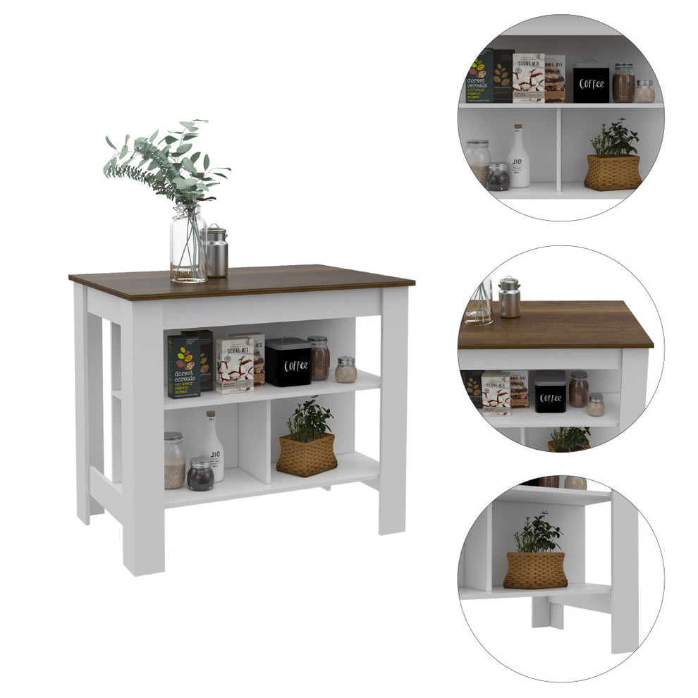 Modern White and Caramel Kitchen Island By Homeroots | Kitchen Carts | Modishstore - 2