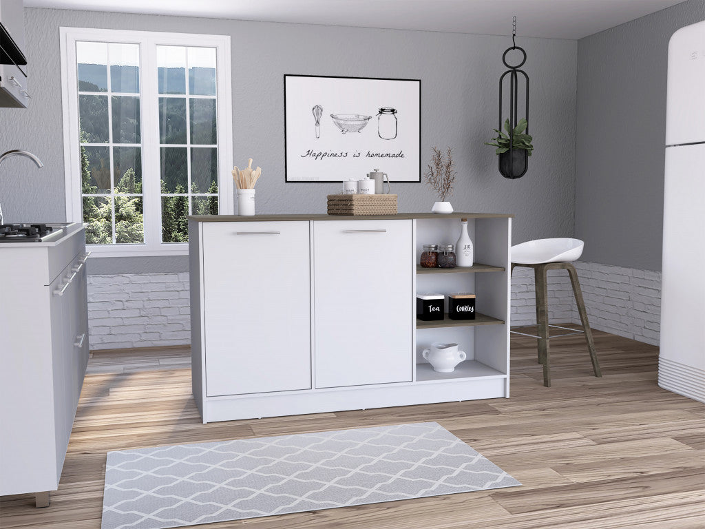 Sleek and Modern White and Dark Brown Kitchen Island By Homeroots | Kitchen Carts | Modishstore