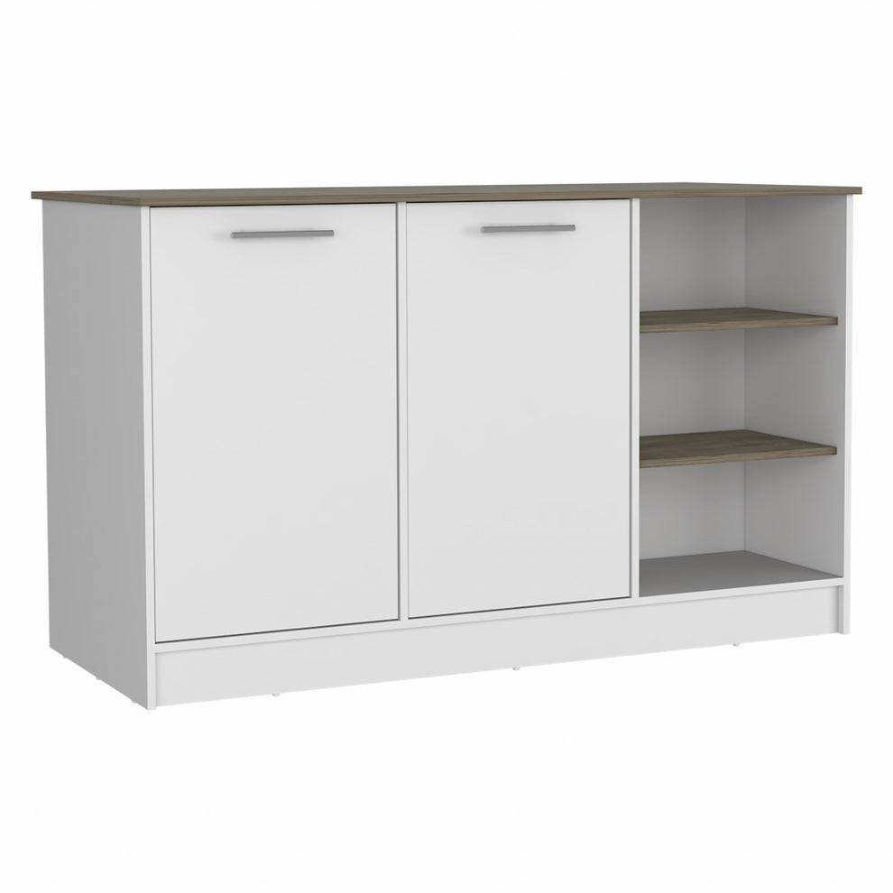 Sleek and Modern White and Dark Brown Kitchen Island By Homeroots | Kitchen Carts | Modishstore - 2