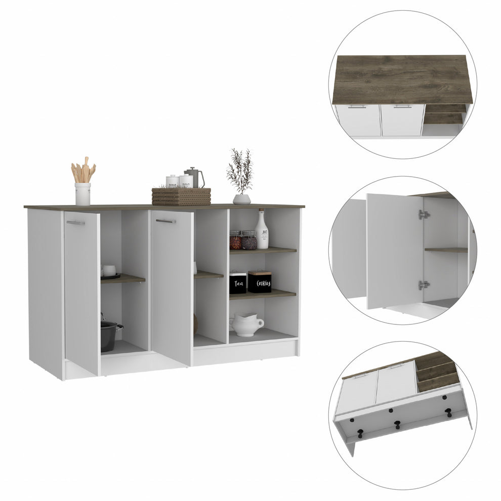 Sleek and Modern White and Dark Brown Kitchen Island By Homeroots | Kitchen Carts | Modishstore - 3