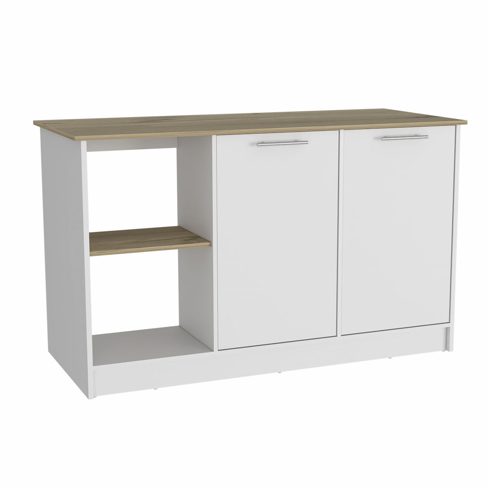 Sleek and Modern White and Light Oak Kitchen Island By Homeroots | Kitchen Carts | Modishstore - 2