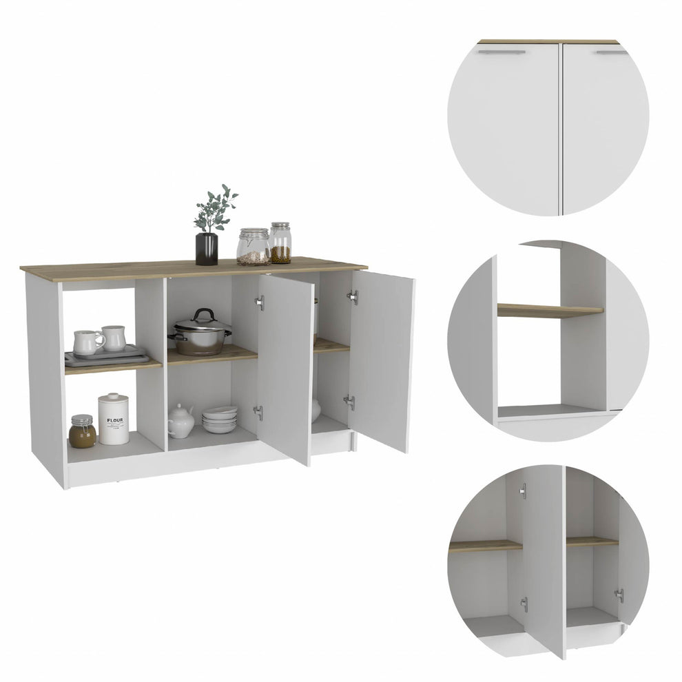 Sleek and Modern White and Light Oak Kitchen Island By Homeroots | Kitchen Carts | Modishstore - 3