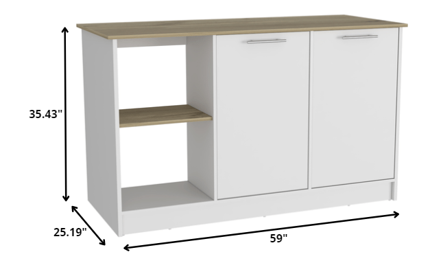 Sleek and Modern White and Light Oak Kitchen Island By Homeroots | Kitchen Carts | Modishstore - 4