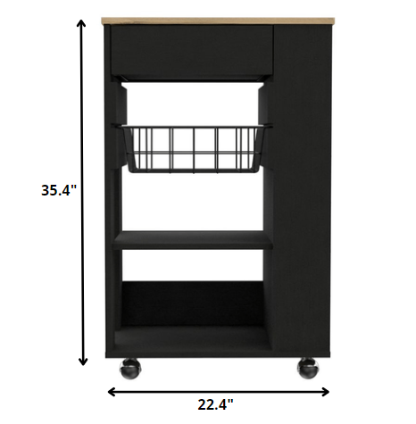 Sleek Black and Light Oak Portable Kitchen Cart By Homeroots | Kitchen Carts | Modishstore - 4