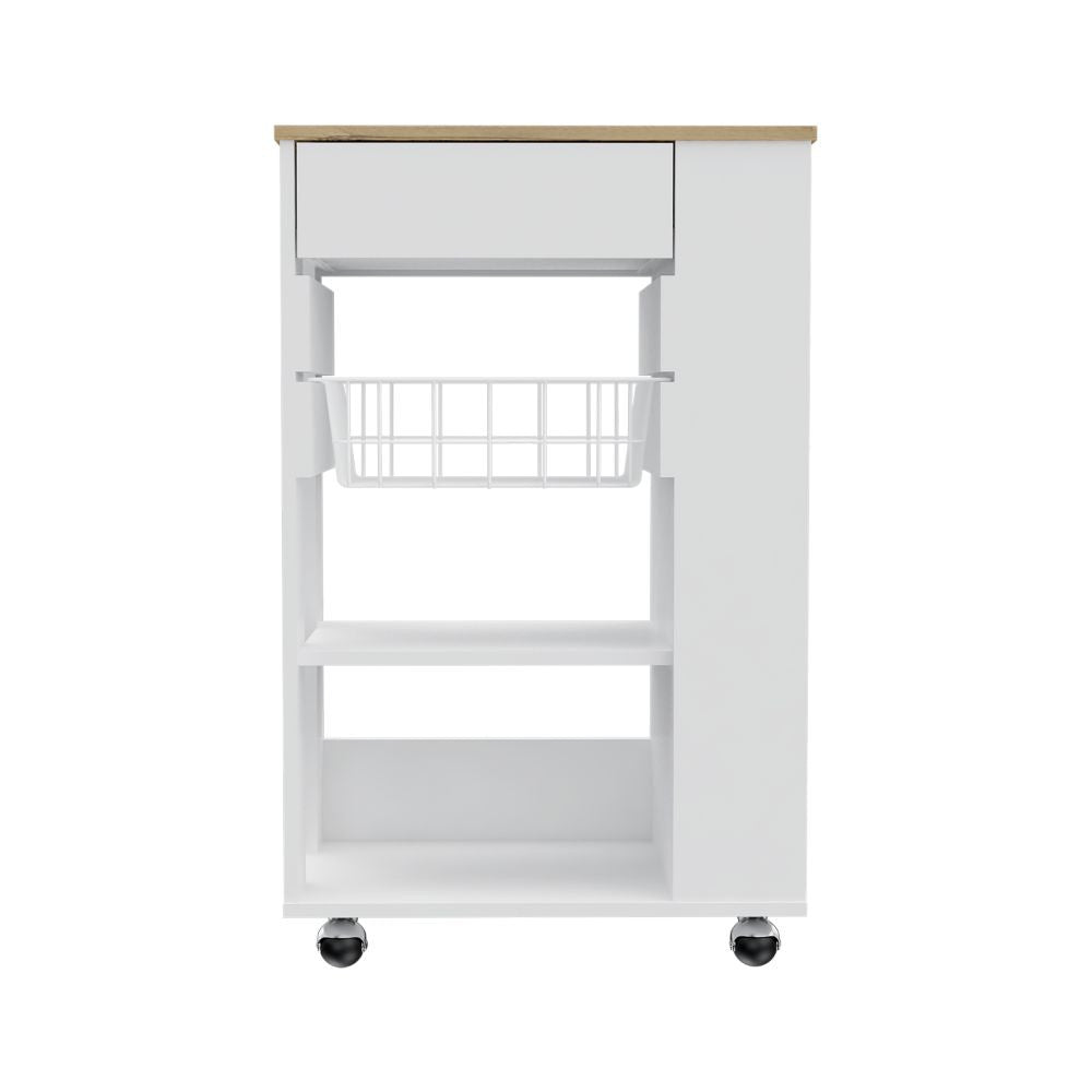Sleek White and Light Oak Portable Kitchen Cart By Homeroots | Kitchen Carts | Modishstore - 2