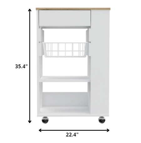 Sleek White and Light Oak Portable Kitchen Cart By Homeroots | Kitchen Carts | Modishstore - 4