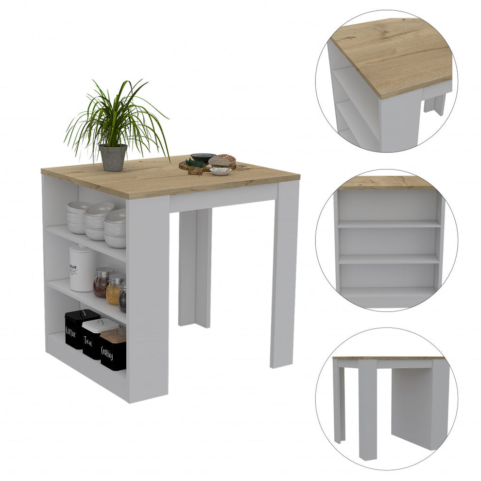 Stylish White and Pine Kitchen Counter and Dining Table Combination By Homeroots | Kitchen Carts | Modishstore - 3