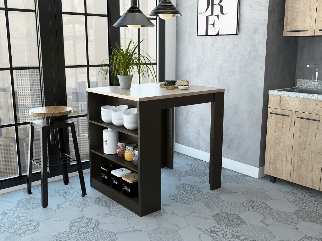 Stylish Black Wengue and Pine Kitchen Counter and Dining Table Combination By Homeroots | Kitchen Carts | Modishstore