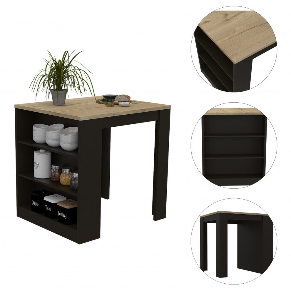 Stylish Black Wengue and Pine Kitchen Counter and Dining Table Combination By Homeroots | Kitchen Carts | Modishstore - 4
