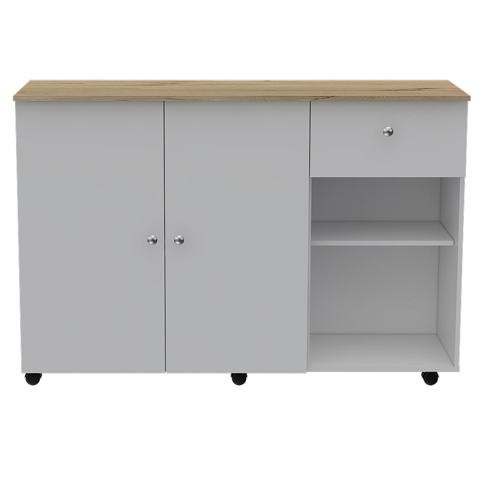 Sleek and Modern White Pine Kitchen Island Cart By Homeroots | Kitchen Carts | Modishstore - 2