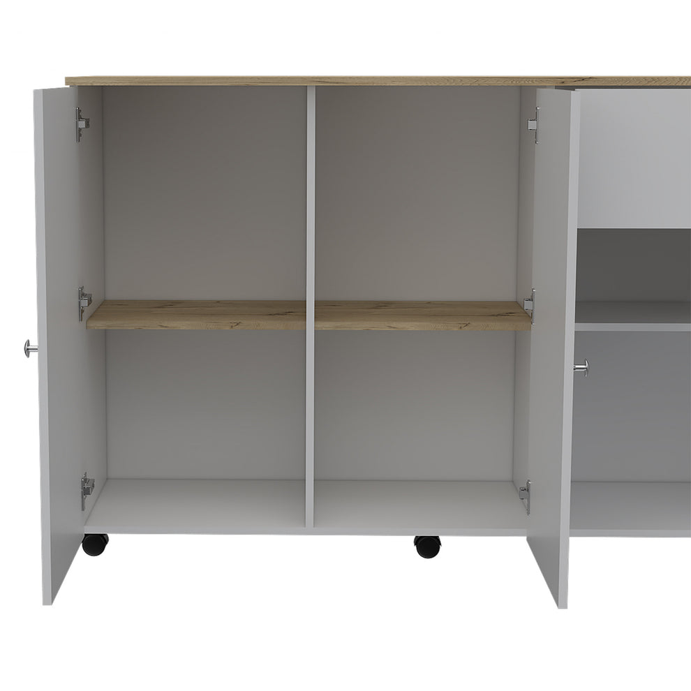 Sleek and Modern White Pine Kitchen Island Cart By Homeroots | Kitchen Carts | Modishstore - 4