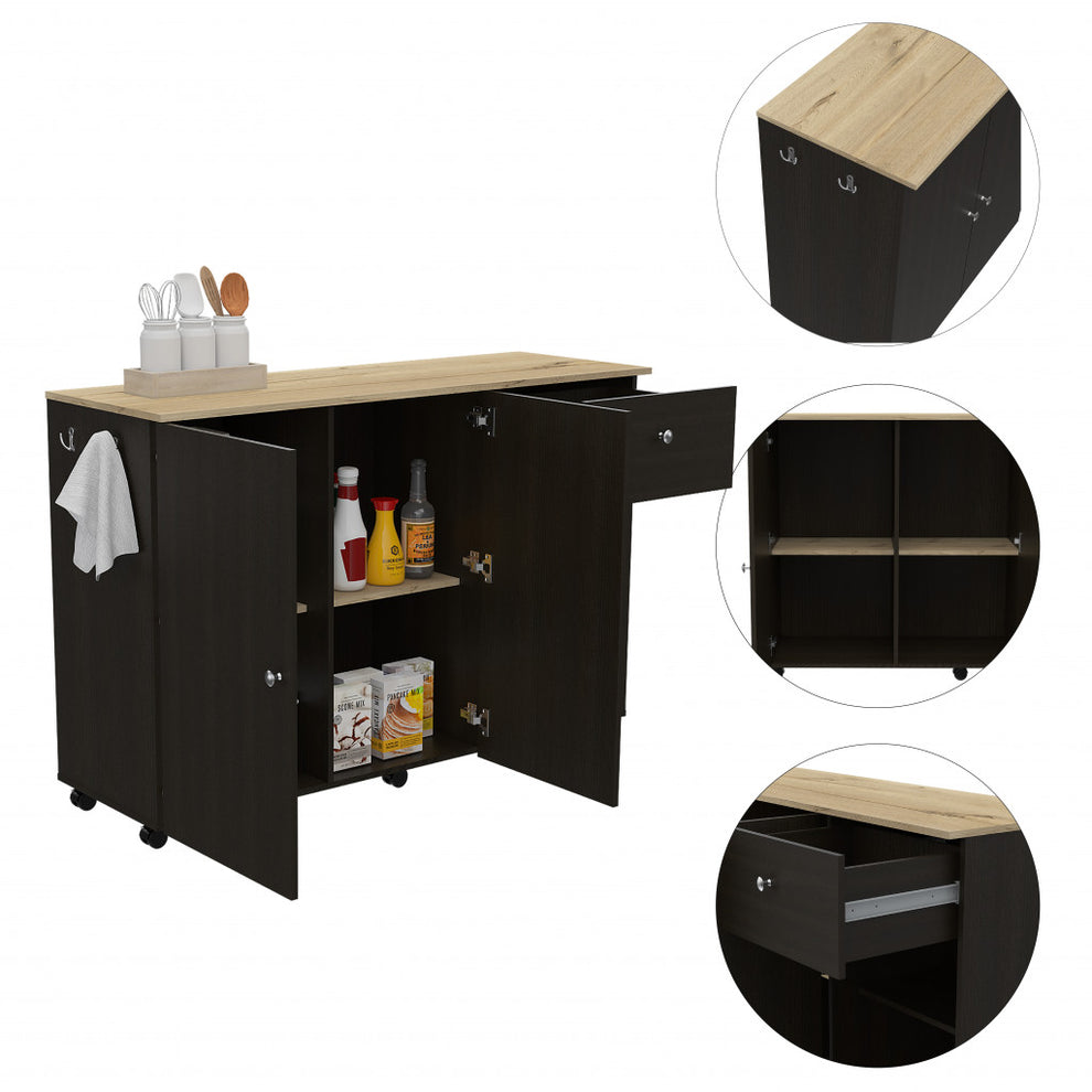 Sleek and Modern Black Wengue Kitchen Island Cart By Homeroots | Kitchen Carts | Modishstore - 3