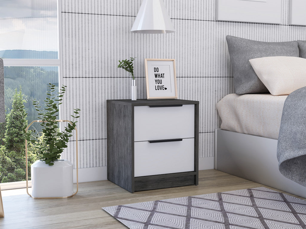 Stylish Smokey Oak and White Two Drawer Nightstand By Homeroots | Nightstands | Modishstore