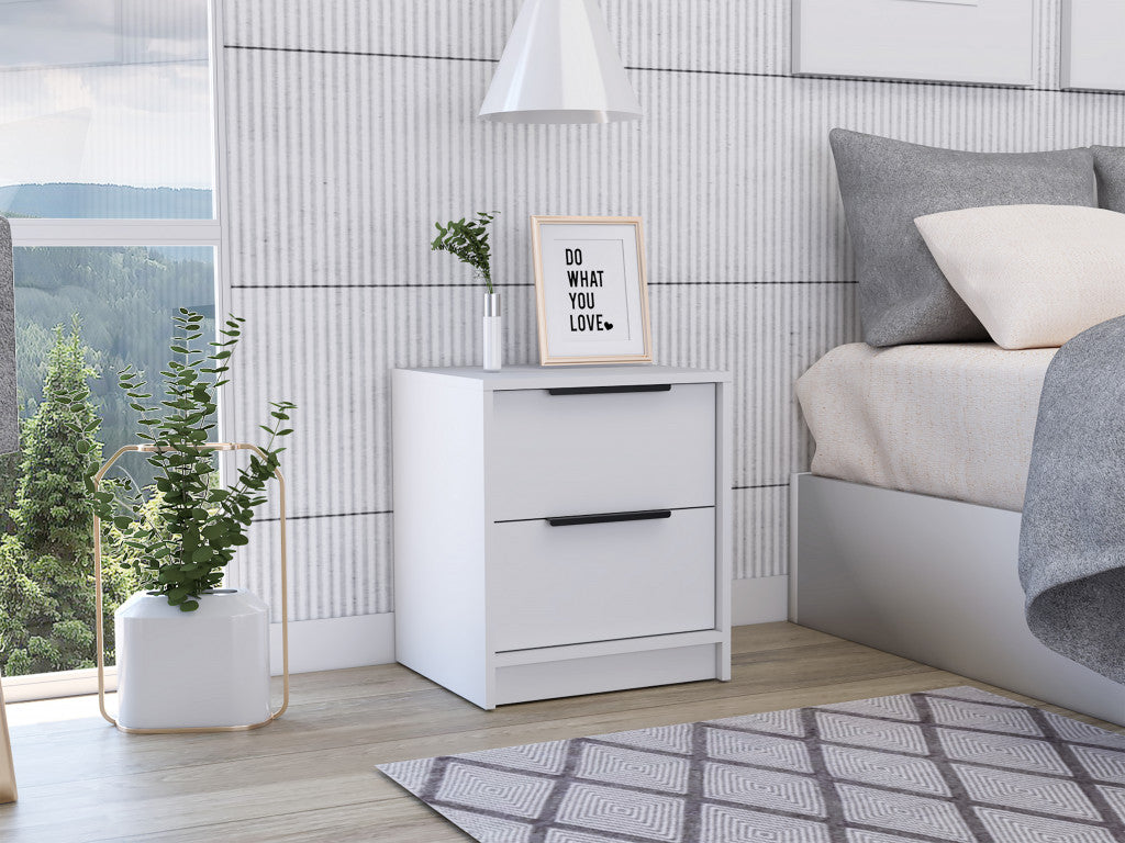 Stylish White Two Drawer Nightstand By Homeroots | Nightstands | Modishstore