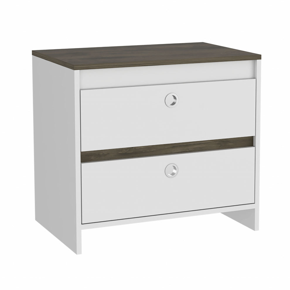 Modern and Minimalist White and Dark Brown Board Nightstand By Homeroots | Nightstands | Modishstore - 2