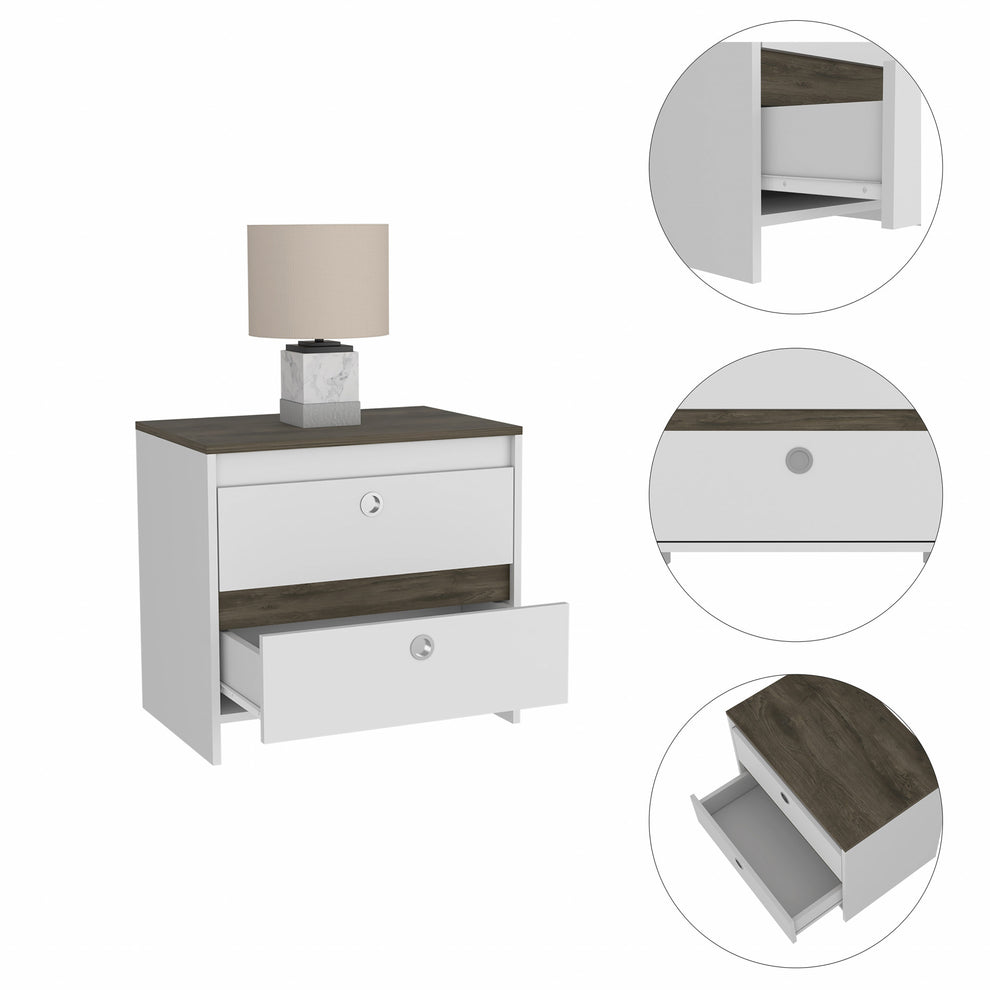 Modern and Minimalist White and Dark Brown Board Nightstand By Homeroots | Nightstands | Modishstore - 3