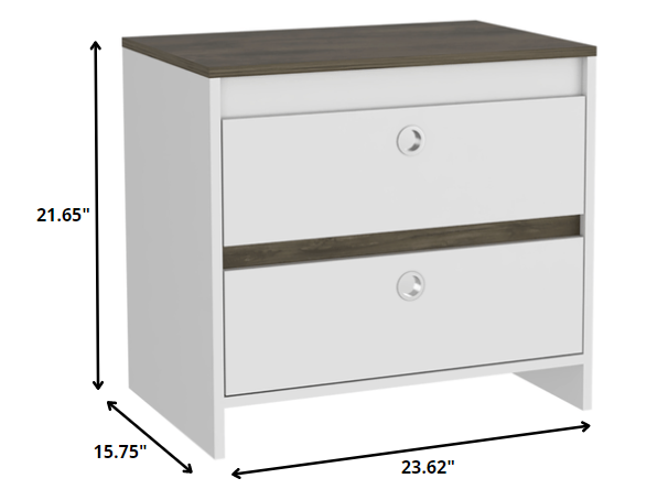 Modern and Minimalist White and Dark Brown Board Nightstand By Homeroots | Nightstands | Modishstore - 4