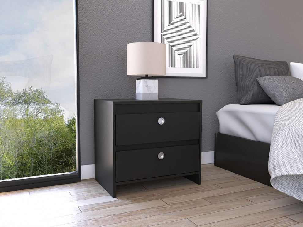 Modern and Minimalist White and Dark Brown Board Nightstand By Homeroots | Nightstands | Modishstore - 5