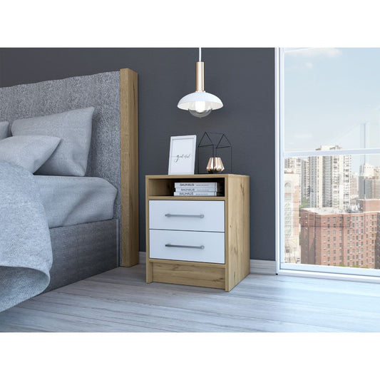 Sophisticated and Stylish White and Light Oak Nightstand By Homeroots | Nightstands | Modishstore