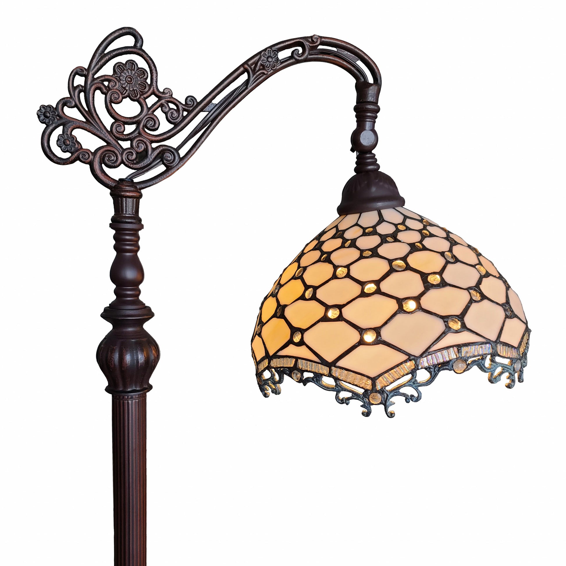 62" Brown Traditional Shaped Floor Lamp With White Tiffany Glass Bowl Shade By Homeroots | Floor Lamps | Modishstore - 3