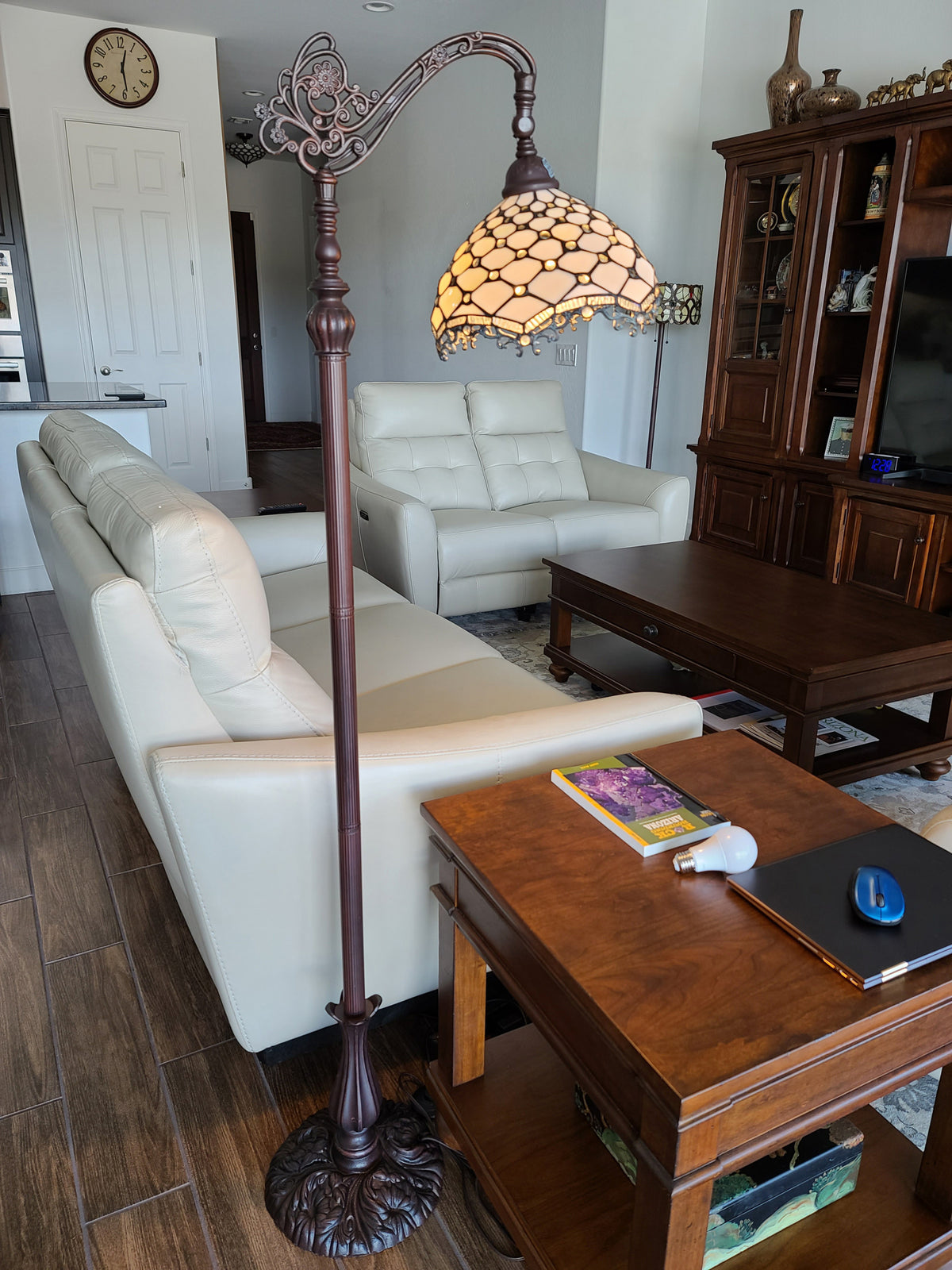 62" Brown Traditional Shaped Floor Lamp With White Tiffany Glass Bowl Shade By Homeroots | Floor Lamps | Modishstore