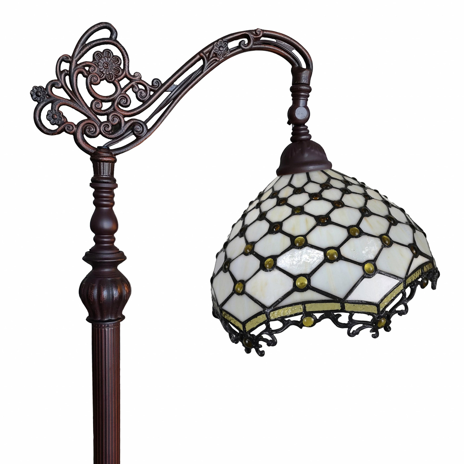 62" Brown Traditional Shaped Floor Lamp With White Tiffany Glass Bowl Shade By Homeroots | Floor Lamps | Modishstore - 5