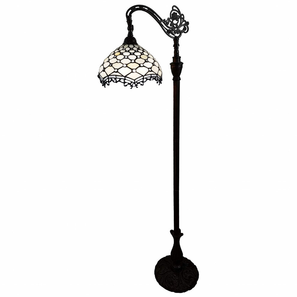62" Brown Traditional Shaped Floor Lamp With White Tiffany Glass Bowl Shade By Homeroots | Floor Lamps | Modishstore - 6