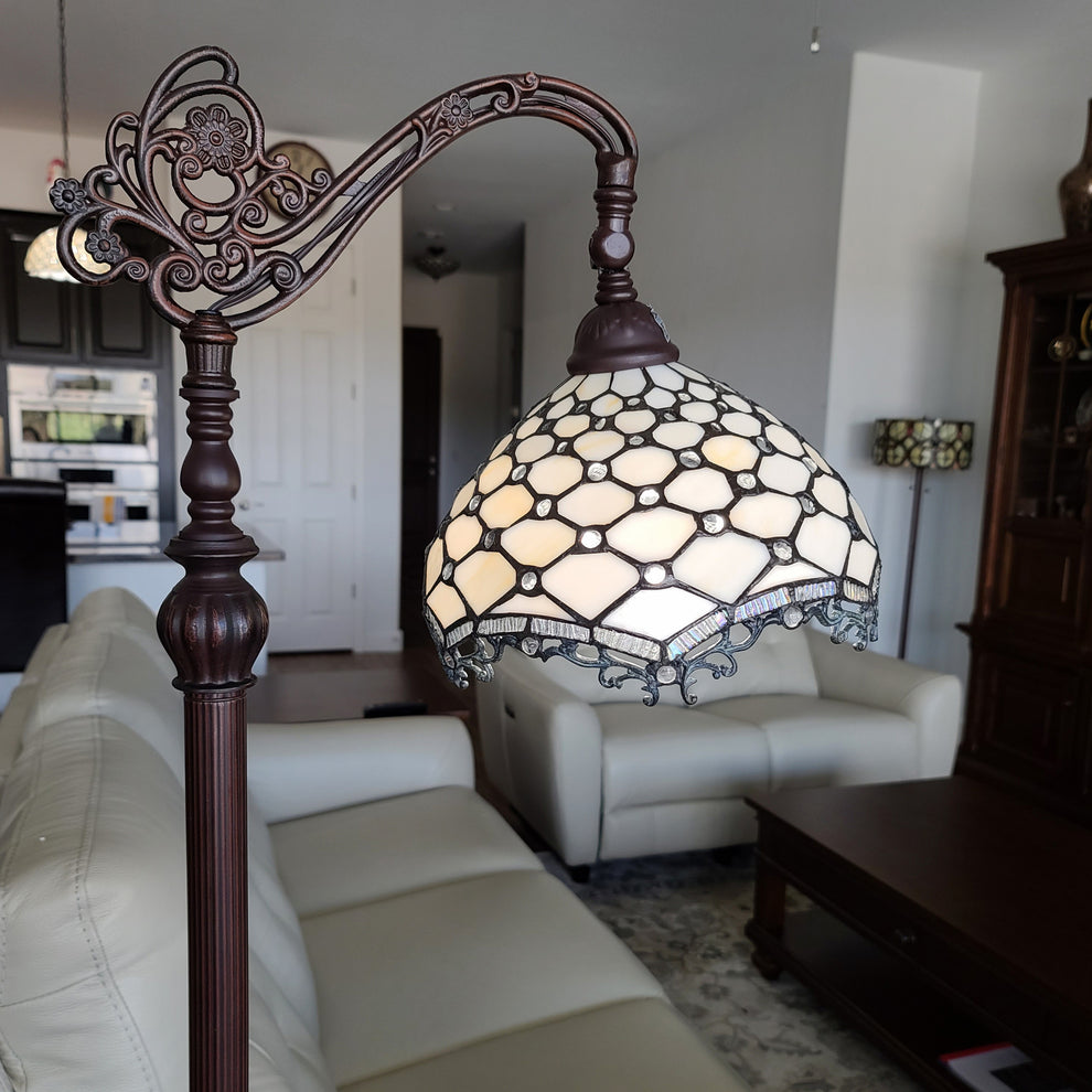 62" Brown Traditional Shaped Floor Lamp With White Tiffany Glass Bowl Shade By Homeroots | Floor Lamps | Modishstore - 7