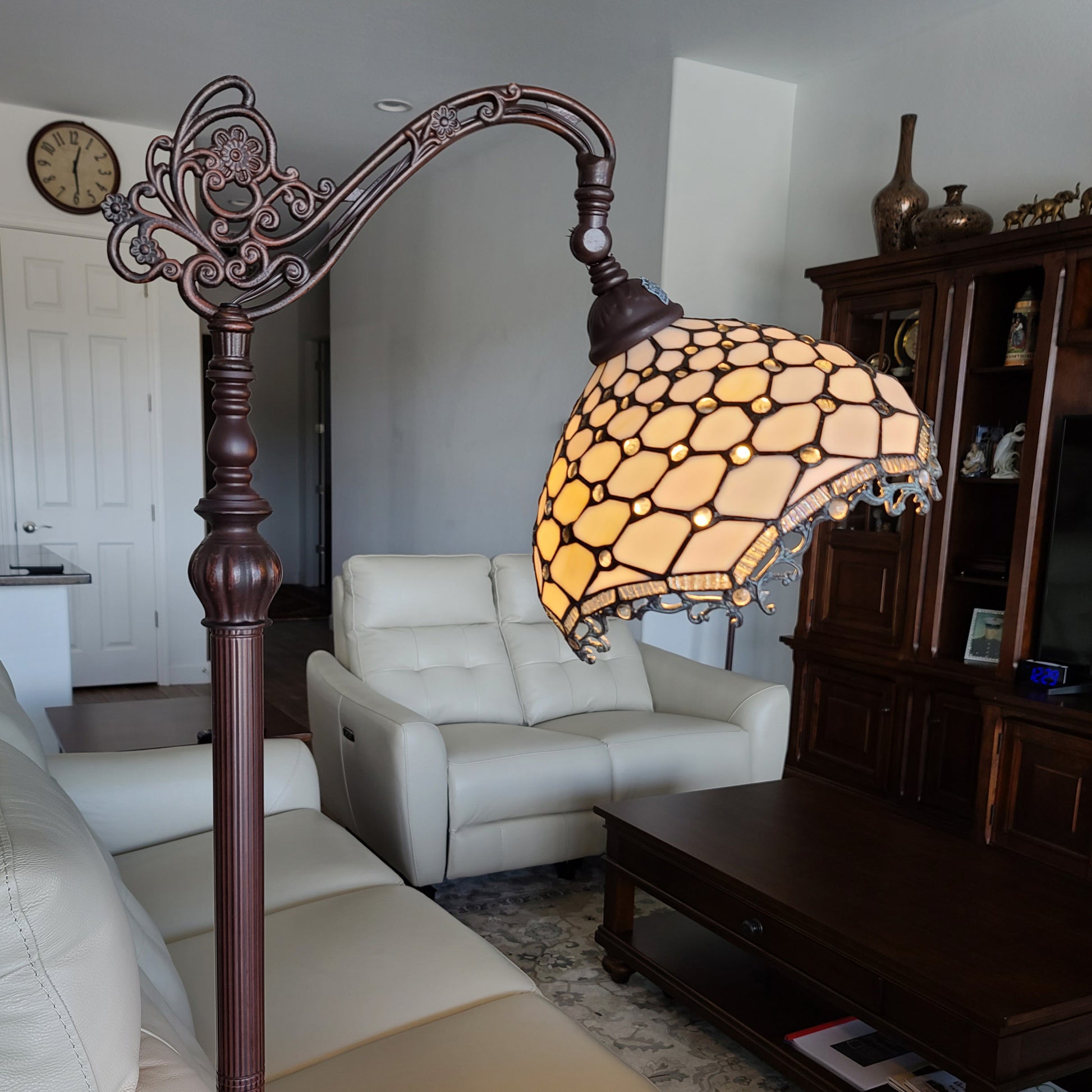 62" Brown Traditional Shaped Floor Lamp With White Tiffany Glass Bowl Shade By Homeroots | Floor Lamps | Modishstore - 2