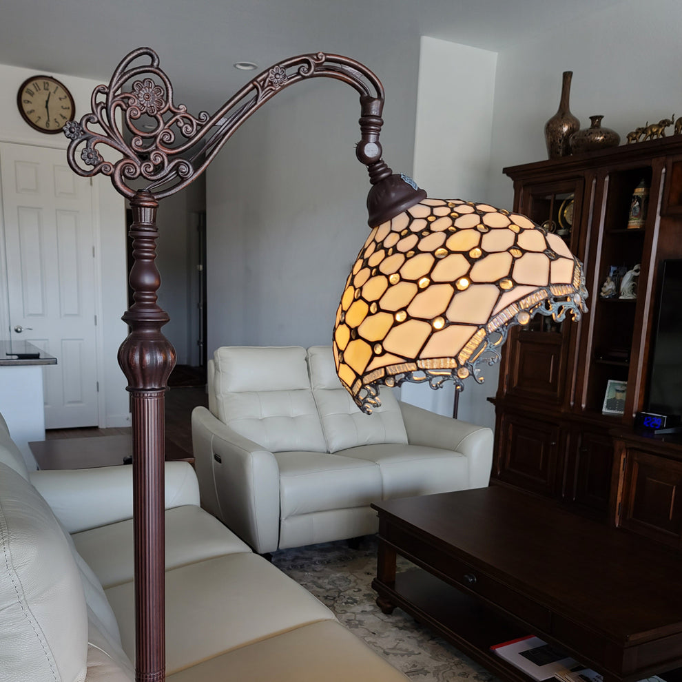 62" Brown Traditional Shaped Floor Lamp With White Tiffany Glass Bowl Shade By Homeroots | Floor Lamps | Modishstore - 2