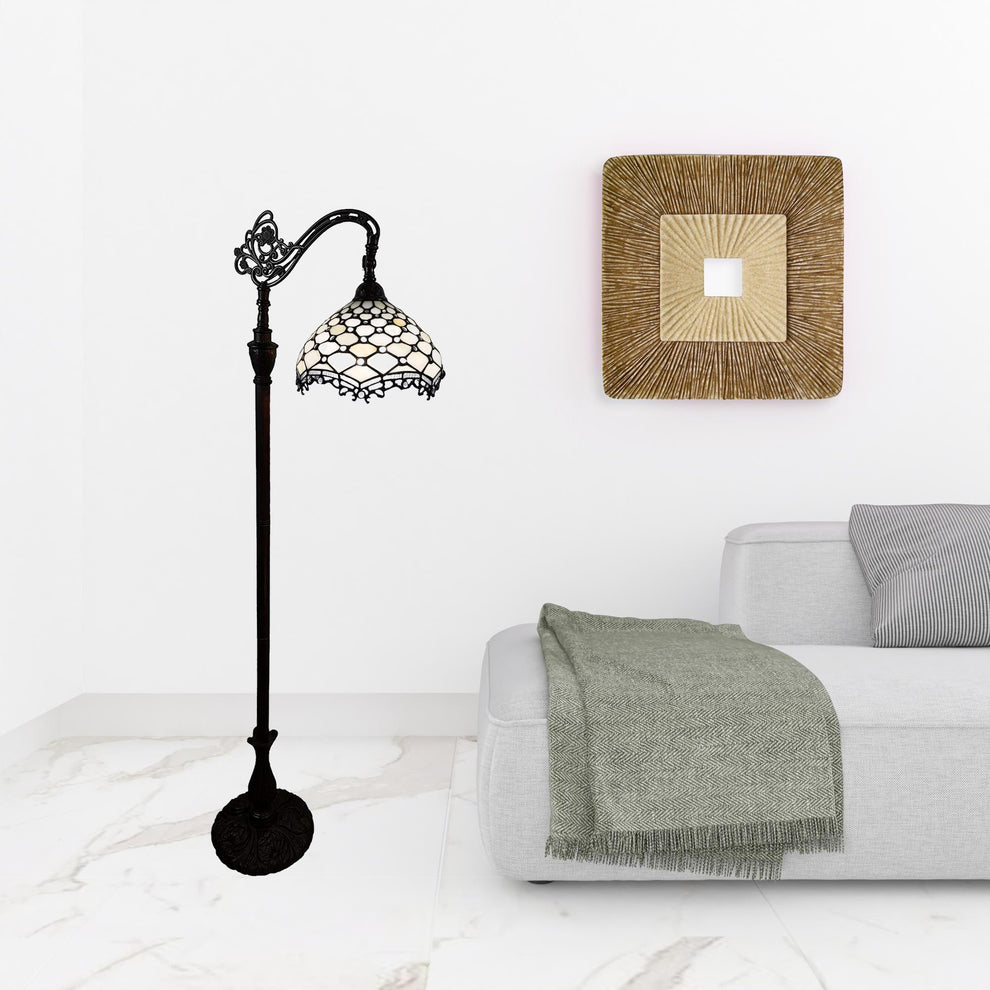 62" Brown Traditional Shaped Floor Lamp With White Tiffany Glass Bowl Shade By Homeroots | Floor Lamps | Modishstore - 9