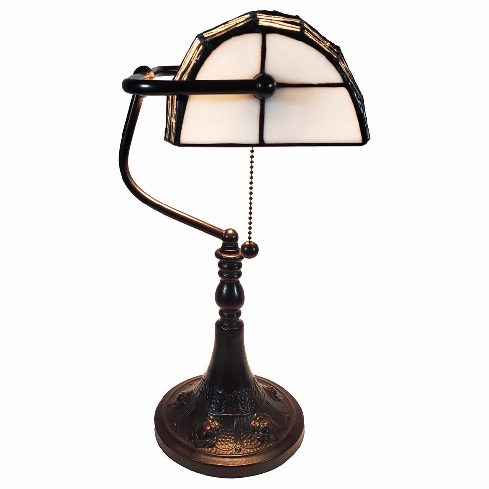 16" Tiffany Style White and Gray Banker Desk Lamp By Homeroots | Table Lamps | Modishstore - 3