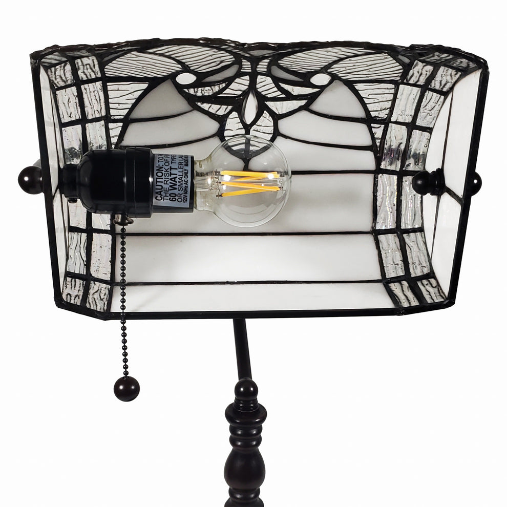 16" Tiffany Style White and Gray Banker Desk Lamp By Homeroots | Table Lamps | Modishstore - 7