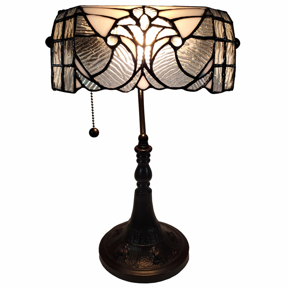 16" Tiffany Style White and Gray Banker Desk Lamp By Homeroots | Table Lamps | Modishstore - 8