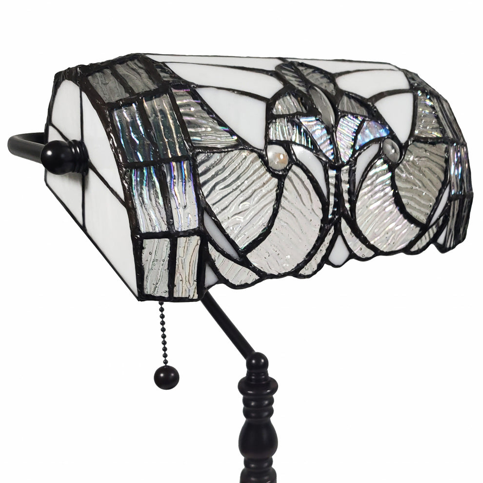 16" Tiffany Style White and Gray Banker Desk Lamp By Homeroots | Table Lamps | Modishstore - 9