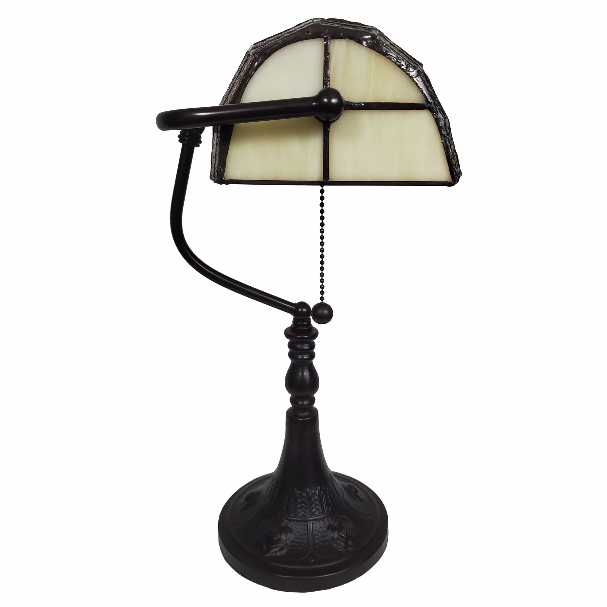 16" Tiffany Style Brown and Orange Banker Desk Lamp By Homeroots | Table Lamps | Modishstore - 2