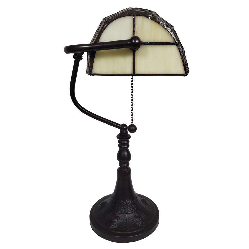 16" Tiffany Style Brown and Orange Banker Desk Lamp By Homeroots | Table Lamps | Modishstore - 2
