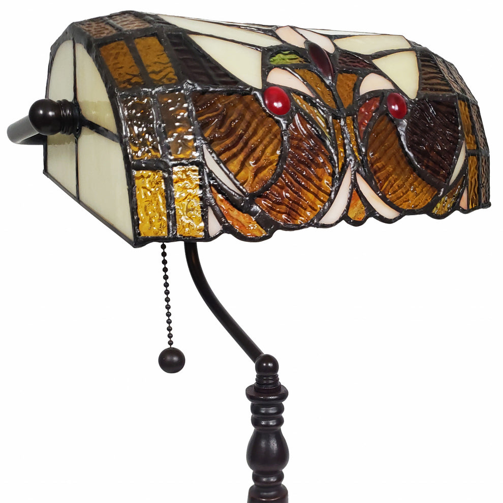 16" Tiffany Style Brown and Orange Banker Desk Lamp By Homeroots | Table Lamps | Modishstore - 6