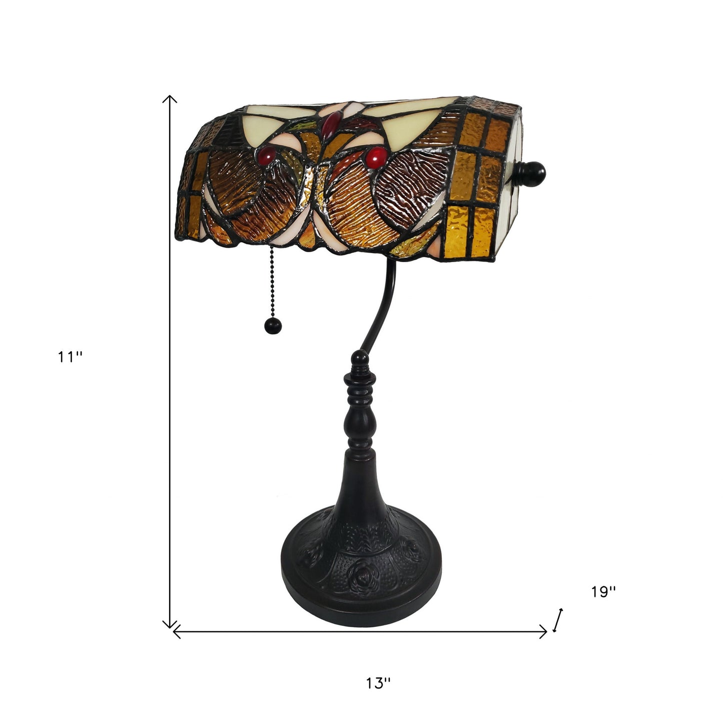16" Tiffany Style Brown and Orange Banker Desk Lamp By Homeroots | Table Lamps | Modishstore - 9