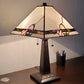 23" White Stained Glass Floral Two Light Mission Style Table Lamp By Homeroots | Table Lamps | Modishstore