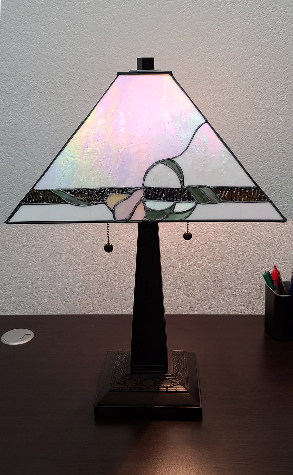 23" White Stained Glass Floral Two Light Mission Style Table Lamp By Homeroots | Table Lamps | Modishstore - 6