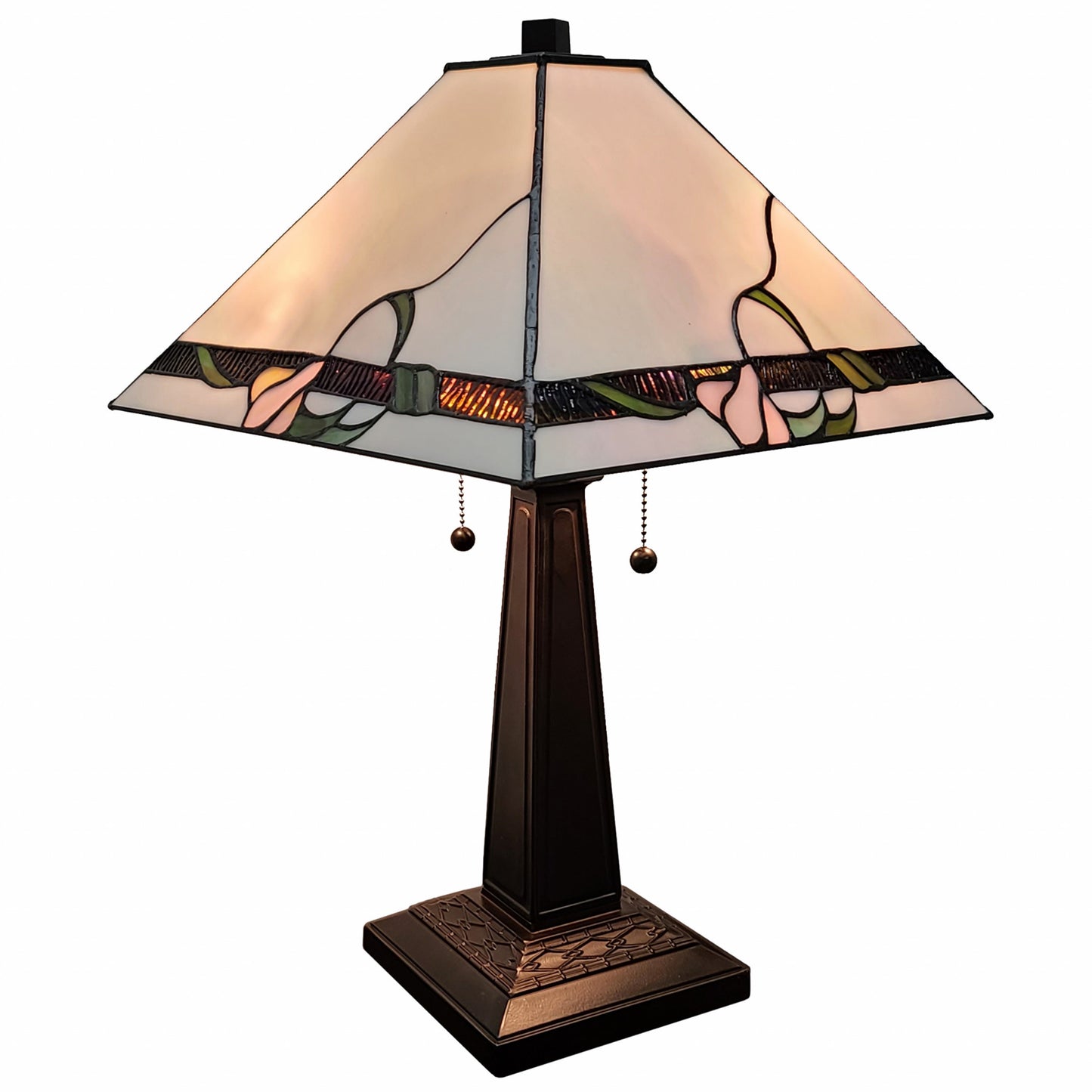 23" White Stained Glass Floral Two Light Mission Style Table Lamp By Homeroots | Table Lamps | Modishstore - 7