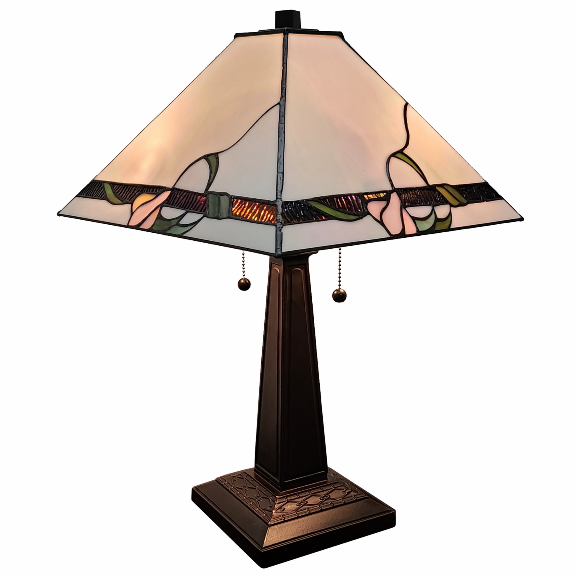 23" White Stained Glass Floral Two Light Mission Style Table Lamp By Homeroots | Table Lamps | Modishstore - 7