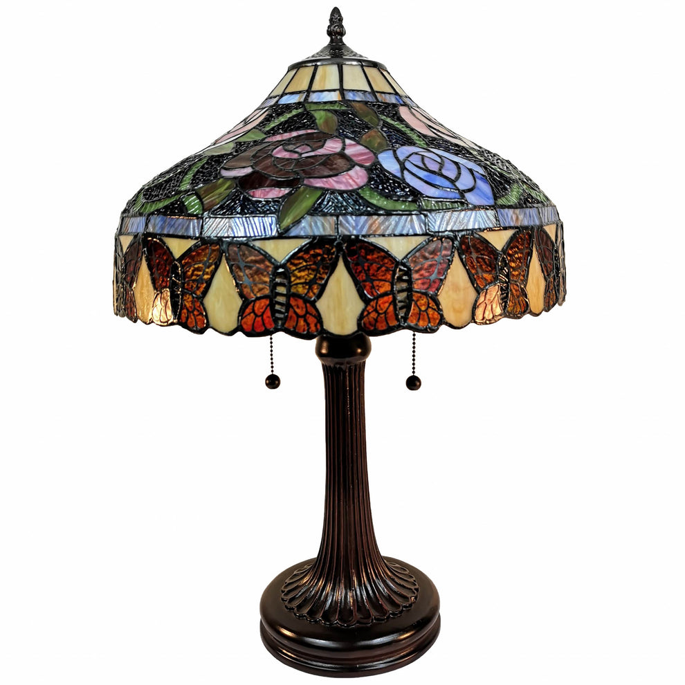 24" Stained Glass Red Roses Accent Table Lamp By Homeroots | Table Lamps | Modishstore - 5